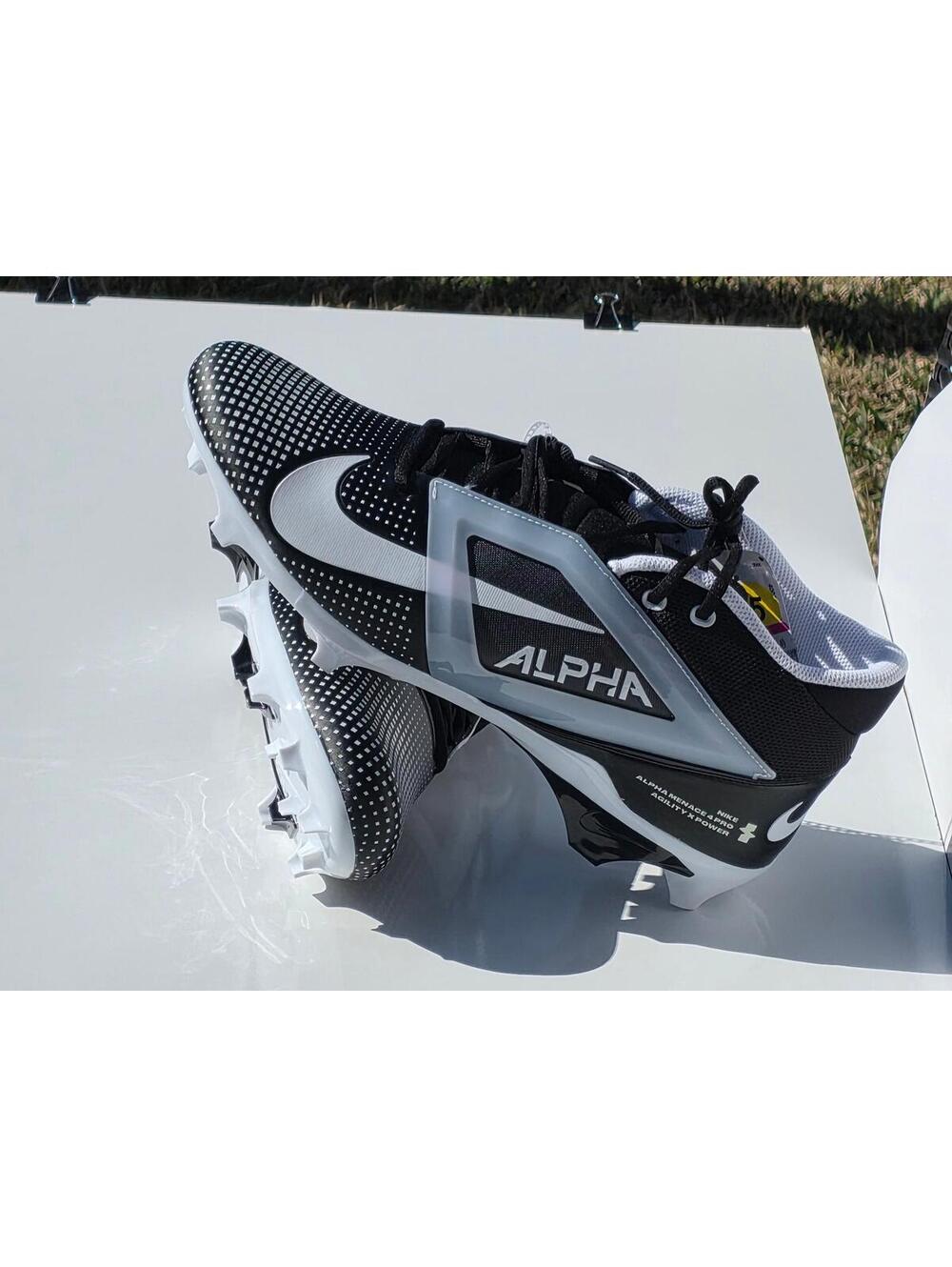 Nike Alpha Menace 4 Pro Football Cleats Black/White FZ7702-005 Men's Sz 15.5
